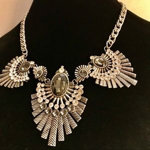 Rhinestone Silver Tone Statement Necklace